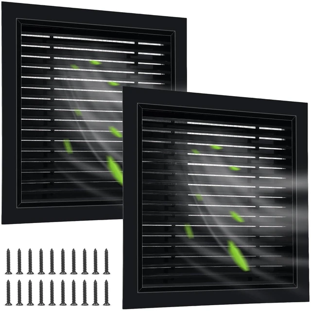 Main image of 2 Pcs 26" x 26" Gable Vent Aluminum Alloy Wall Vents Shed Attic Vent with Screen Return Air Grill with Screws, for Ventilation Exterior Doors Wall House (Black)