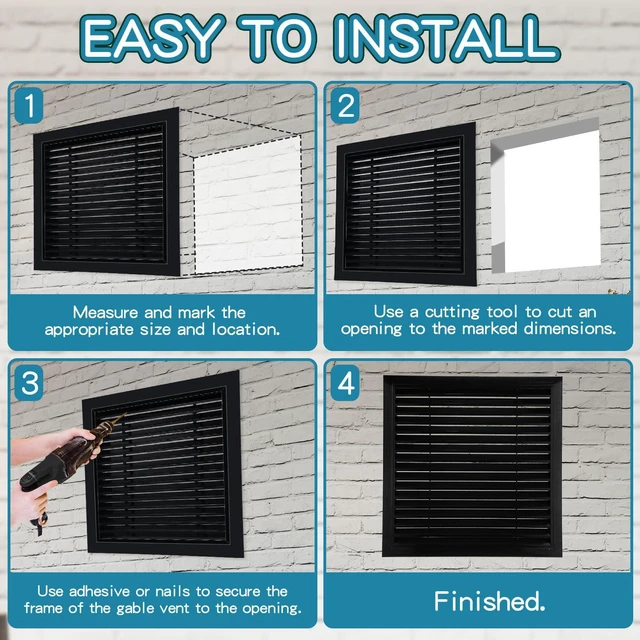 Alt view image 4 of 6 - 2 Pcs 26" x 26" Gable Vent Aluminum Alloy Wall Vents Shed Attic Vent with Screen Return Air Grill with Screws, for Ventilation Exterior Doors Wall House (Black)