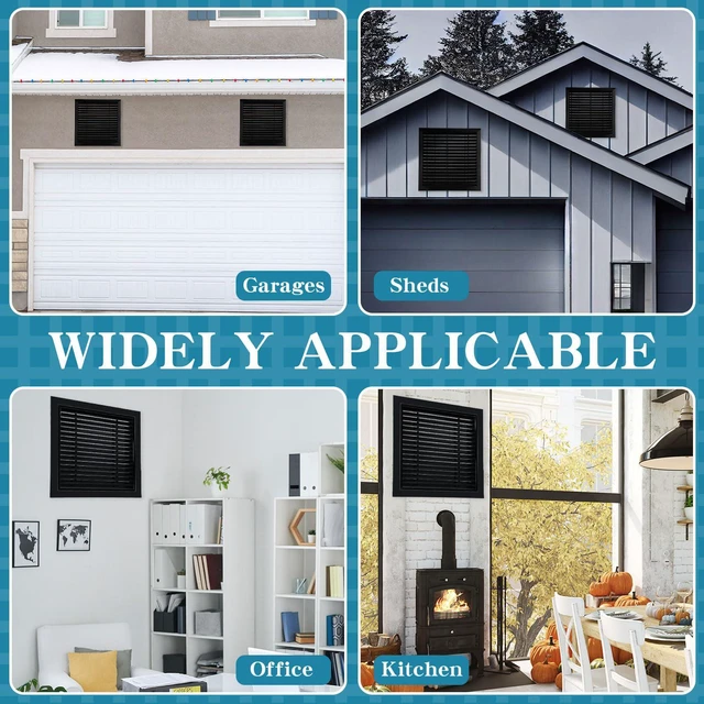 Alt view image 5 of 6 - 2 Pcs 26" x 26" Gable Vent Aluminum Alloy Wall Vents Shed Attic Vent with Screen Return Air Grill with Screws, for Ventilation Exterior Doors Wall House (Black)
