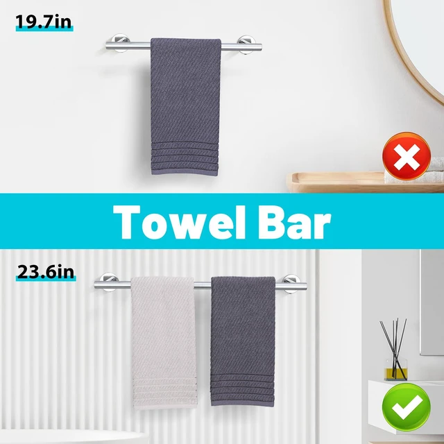 Alt view image 3 of 7 - Chrome Bathroom Hardware Set, 6 Pieces Towel Bar Towel Holder Set Includes 19.68/23.6in Towel Bar, Toilet Paper Holder,Towel Ring and Towel Hook Wall Mount Bathroom Accessories Set