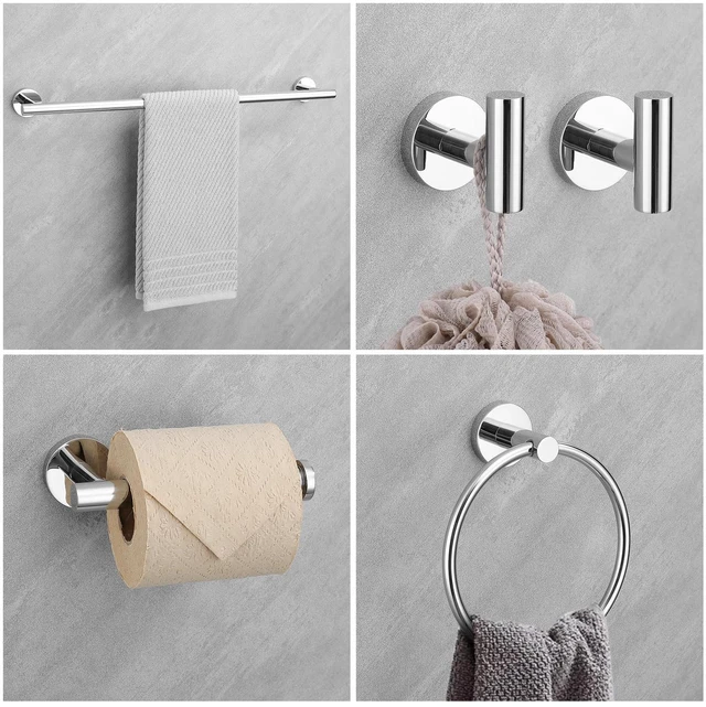 Alt view image 7 of 7 - Chrome Bathroom Hardware Set, 6 Pieces Towel Bar Towel Holder Set Includes 19.68/23.6in Towel Bar, Toilet Paper Holder,Towel Ring and Towel Hook Wall Mount Bathroom Accessories Set