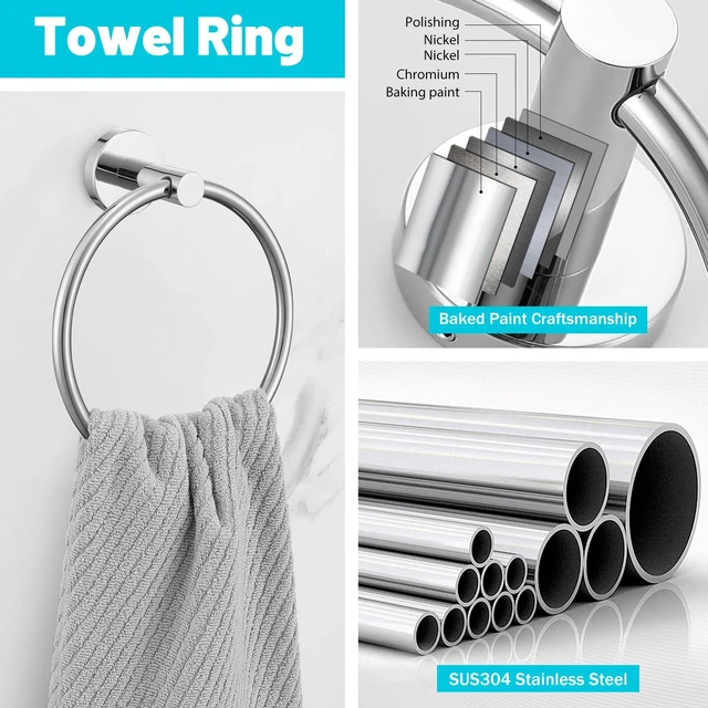 Alt view image 4 of 7 - Chrome Bathroom Hardware Set, 6 Pieces Towel Bar Towel Holder Set Includes 19.68/23.6in Towel Bar, Toilet Paper Holder,Towel Ring and Towel Hook Wall Mount Bathroom Accessories Set