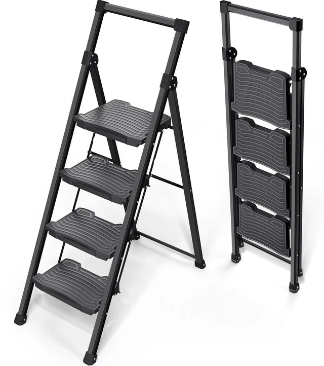 Main image of Step Ladder 4 Step Folding, 900lbs 4 Step Ladder with Anti-Slip Wide Pedal and Handrails, Lightwight Household Ladder, Pass 900LBS Testing, for Your Kitchen, Pantry, Closets, Office Use