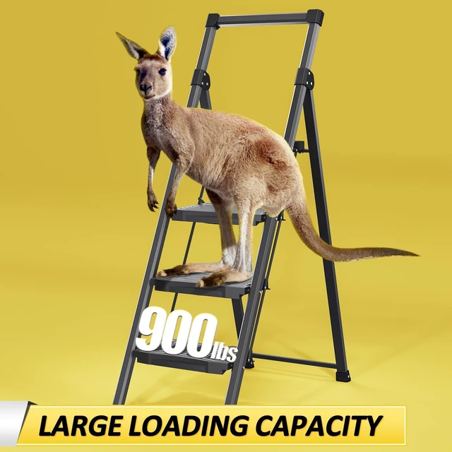 Alt view image 3 of 7 - Step Ladder 4 Step Folding, 900lbs 4 Step Ladder with Anti-Slip Wide Pedal and Handrails, Lightwight Household Ladder, Pass 900LBS Testing, for Your Kitchen, Pantry, Closets, Office Use