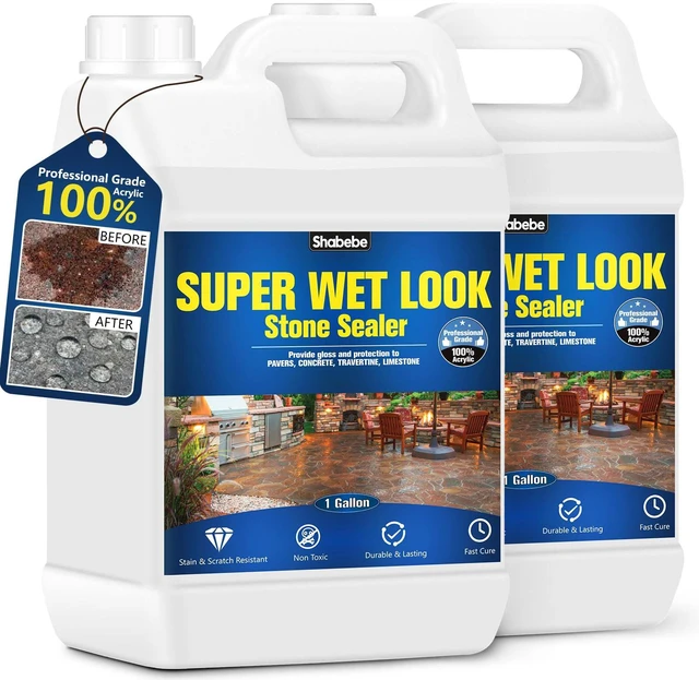 Main image of Super Wet Look Stone Sealer-2 Gallon, Durable & Long-Lasting Protection with High Gloss Finsh, Stain Proof, Against Water Damage & Dissolved Salts Natural Stone Sealer for Sandstone, Driveways