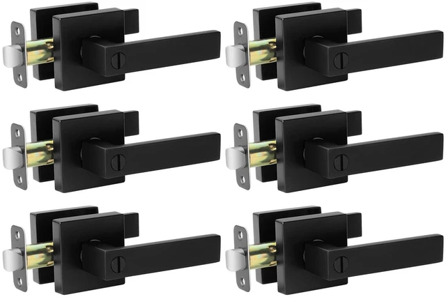 Main image of Black Door Handle Interior Knobs Keyless Levers Privacy Lock 6 Pack Heavy Duty Privacy Door Handle Lock, Keyless Matte Black Interior Door Knobs, Square Door Levers Handle for Bedroom Bathroom