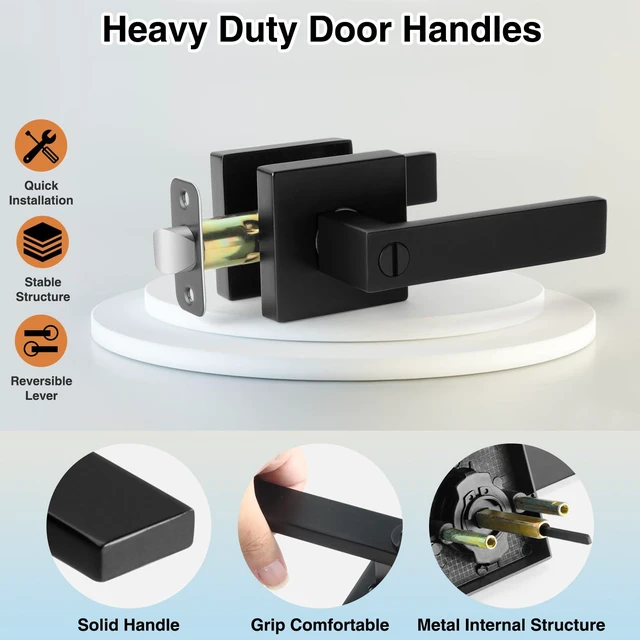 Alt view image 3 of 7 - Black Door Handle Interior Knobs Keyless Levers Privacy Lock 6 Pack Heavy Duty Privacy Door Handle Lock, Keyless Matte Black Interior Door Knobs, Square Door Levers Handle for Bedroom Bathroom