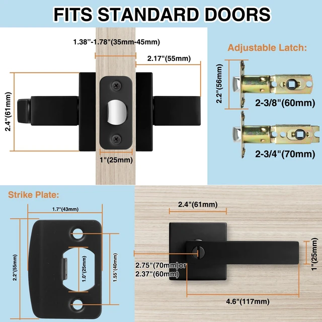 Alt view image 6 of 7 - Black Door Handle Interior Knobs Keyless Levers Privacy Lock 6 Pack Heavy Duty Privacy Door Handle Lock, Keyless Matte Black Interior Door Knobs, Square Door Levers Handle for Bedroom Bathroom