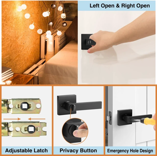 Alt view image 7 of 7 - Black Door Handle Interior Knobs Keyless Levers Privacy Lock 6 Pack Heavy Duty Privacy Door Handle Lock, Keyless Matte Black Interior Door Knobs, Square Door Levers Handle for Bedroom Bathroom