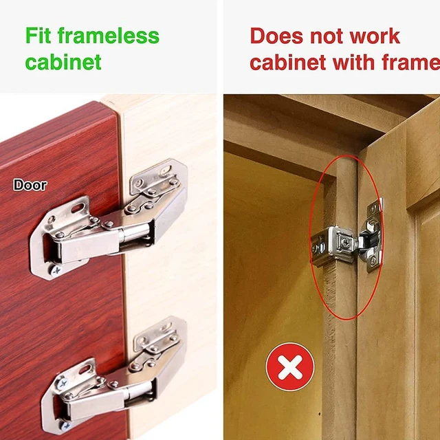 Alt view image 2 of 5 - 50-Pack Hidden Hinges for Cabinet Doors Frameless, Concealed Cabinet Hinge, 90 Degree Surface Mount Hinges