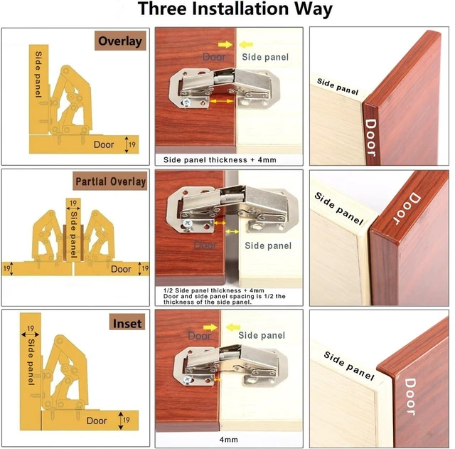 Alt view image 5 of 5 - 50-Pack Hidden Hinges for Cabinet Doors Frameless, Concealed Cabinet Hinge, 90 Degree Surface Mount Hinges