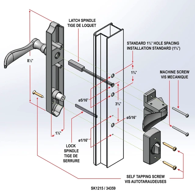 Alt view image 4 of 5 - ML Storm Door Lever Handle Key Deadbolt 2 Post, Satin Nickel