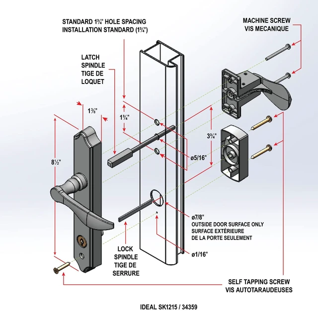 Alt view image 5 of 5 - ML Storm Door Lever Handle Key Deadbolt 2 Post, Satin Nickel