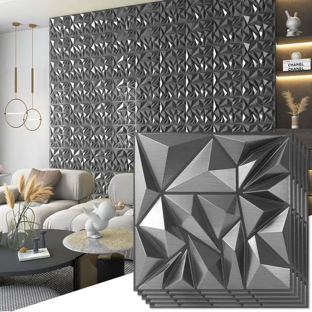Main image of 33-Pack Modern Diamond Textured 3D Wall Panels, 12 x 12 in, Silver Light PVC, Waterproof, Scratch Proof, Decorative Wall, Ideal for Home, Office & Commercial Spaces