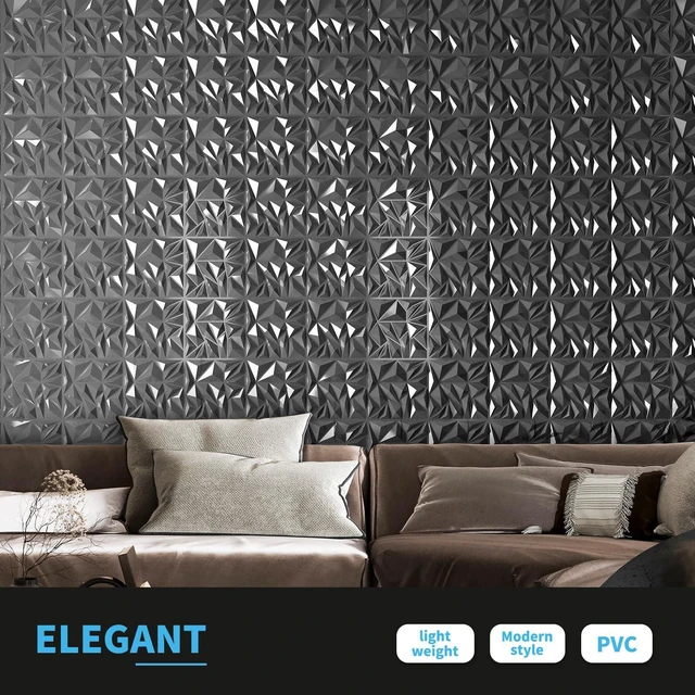 Alt view image 2 of 7 - 33-Pack Modern Diamond Textured 3D Wall Panels, 12 x 12 in, Silver Light PVC, Waterproof, Scratch Proof, Decorative Wall, Ideal for Home, Office & Commercial Spaces