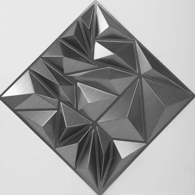 Alt view image 7 of 7 - 33-Pack Modern Diamond Textured 3D Wall Panels, 12 x 12 in, Silver Light PVC, Waterproof, Scratch Proof, Decorative Wall, Ideal for Home, Office & Commercial Spaces