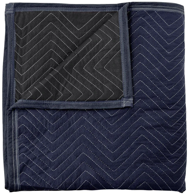 Alt view image 3 of 6 - 12 Moving & Packing Blankets - Pro Economy - 80" x 72" (35 lb/dz weight) - Quilted Shipping Furniture Pads Navy Blue and Black