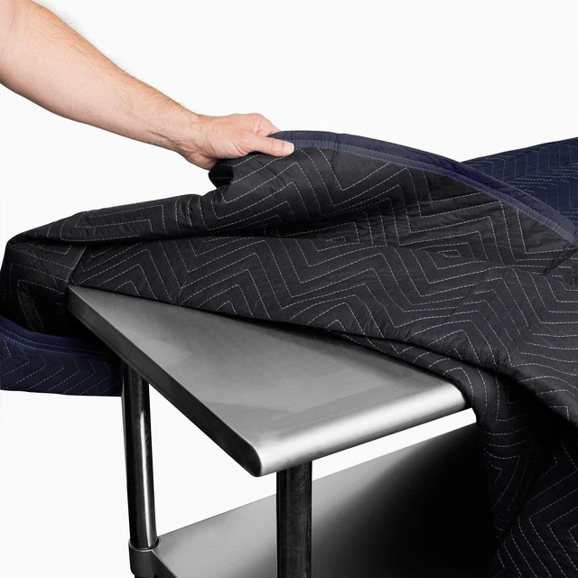 Alt view image 2 of 6 - 12 Moving & Packing Blankets - Pro Economy - 80" x 72" (35 lb/dz weight) - Quilted Shipping Furniture Pads Navy Blue and Black