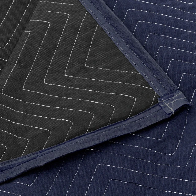 Alt view image 4 of 6 - 12 Moving & Packing Blankets - Pro Economy - 80" x 72" (35 lb/dz weight) - Quilted Shipping Furniture Pads Navy Blue and Black