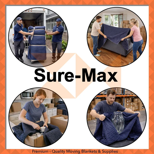 Alt view image 6 of 6 - 12 Moving & Packing Blankets - Pro Economy - 80" x 72" (35 lb/dz weight) - Quilted Shipping Furniture Pads Navy Blue and Black