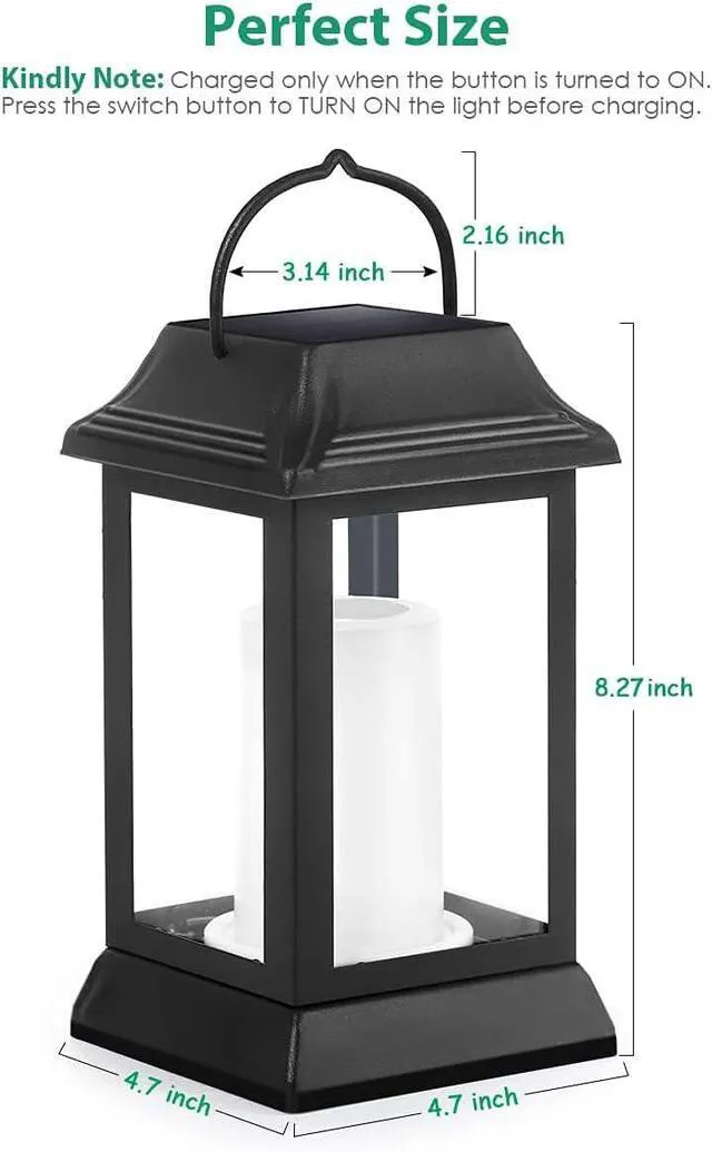 Alt view image 3 of 7 - Flickering Flame Solar Lights Outdoor Metal Hanging Lantern, 4 Pack Realistic Flame Effect, Charges in 6-8 Hours, 10-12-Hour Runtime, IP65 Waterproof, Auto On/Off for Patio, Garden and Porch