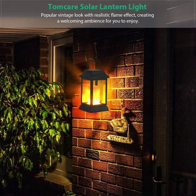 Alt view image 7 of 7 - Flickering Flame Solar Lights Outdoor Metal Hanging Lantern, 4 Pack Realistic Flame Effect, Charges in 6-8 Hours, 10-12-Hour Runtime, IP65 Waterproof, Auto On/Off for Patio, Garden and Porch
