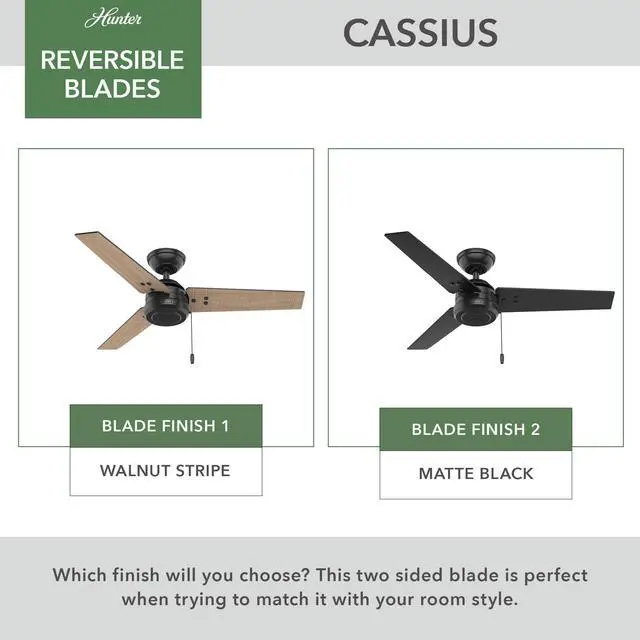 Alt view image 5 of 7 - Cassius, Outdoor or Indoor, Ceiling Fan, 44 inch, Matte Black No Light, Standard Mount, Pull Chain, 3 Blades, For Living Room, Patio, Porch, Garage, 50260