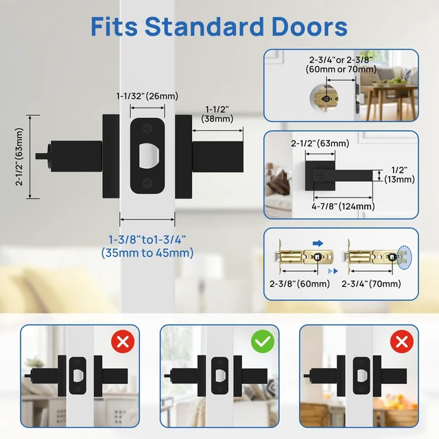 Alt view image 3 of 7 - Door Handles Interior Door Knobs, Privacy Door Levers for Bedroom Bathroom, Heavy Duty Zinc Alloy Door Handles Door Leverset for Left & Right Handled Doors (8 Pack)