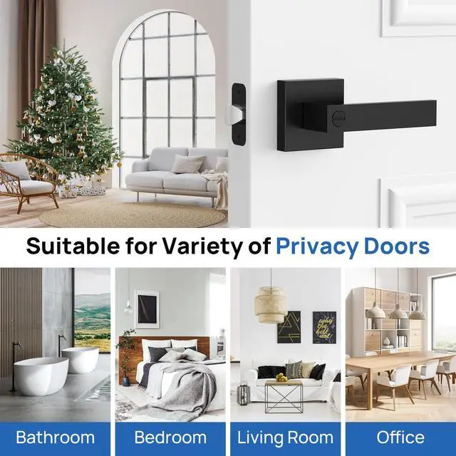 Alt view image 7 of 7 - Door Handles Interior Door Knobs, Privacy Door Levers for Bedroom Bathroom, Heavy Duty Zinc Alloy Door Handles Door Leverset for Left & Right Handled Doors (8 Pack)