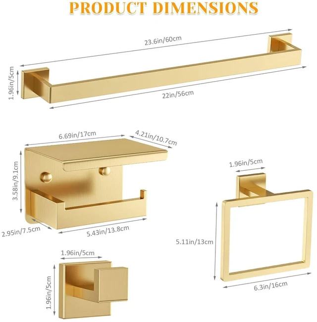 Alt view image 6 of 7 - 10 Pieces Brushed Gold Towel Bar Set Bathroom Hardware Accessories Set Upgraded Toilet Paper Holder Towel Holder/Racks Set for Bathroom Stainless Steel Wall Mounted 23.6in