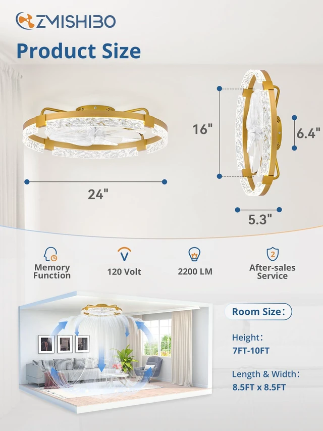 Alt view image 7 of 7 - 24 Inch Ceiling Fans with Lights, Flush Mount Remote & App Control 3CCT Dimmable LED, DC Motor, Bladeless, Reversible Blade, 6 Speeds, Modern, Low Profile, Enclosed, Bedroom, Kids, Girl, Adult
