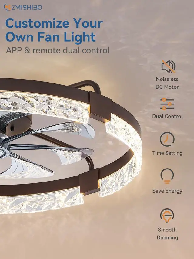 Alt view image 2 of 7 - 24 Inch Ceiling Fans with Lights, Flush Mount Remote & App Control 3CCT Dimmable LED, DC Motor, Bladeless, Reversible Blade, 6 Speeds, Modern, Low Profile, Enclosed, Bedroom, Kids, Girl, Adult