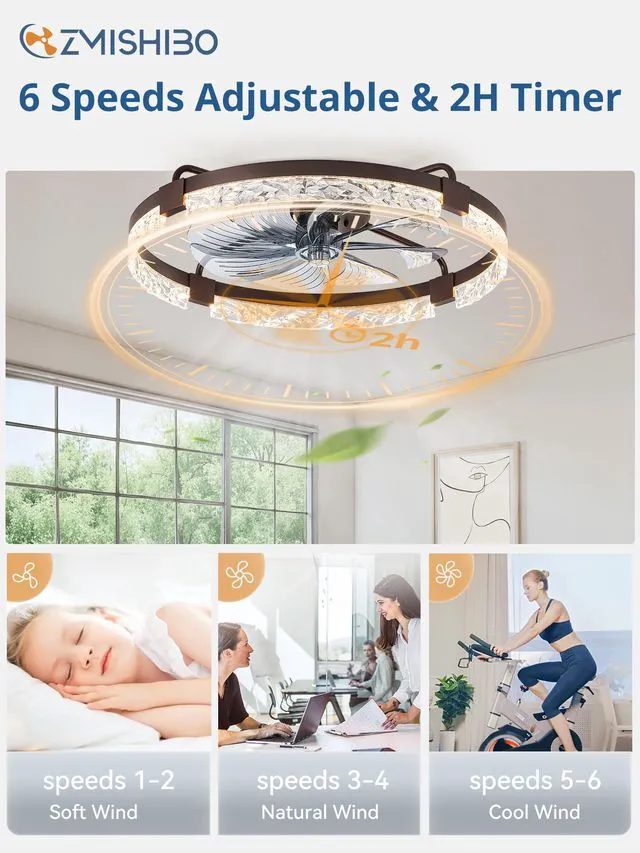 Alt view image 4 of 7 - 24 Inch Ceiling Fans with Lights, Flush Mount Remote & App Control 3CCT Dimmable LED, DC Motor, Bladeless, Reversible Blade, 6 Speeds, Modern, Low Profile, Enclosed, Bedroom, Kids, Girl, Adult