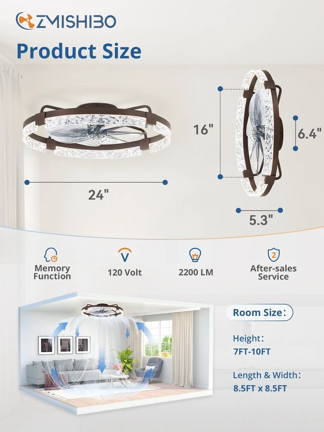 Alt view image 7 of 7 - 24 Inch Ceiling Fans with Lights, Flush Mount Remote & App Control 3CCT Dimmable LED, DC Motor, Bladeless, Reversible Blade, 6 Speeds, Modern, Low Profile, Enclosed, Bedroom, Kids, Girl, Adult
