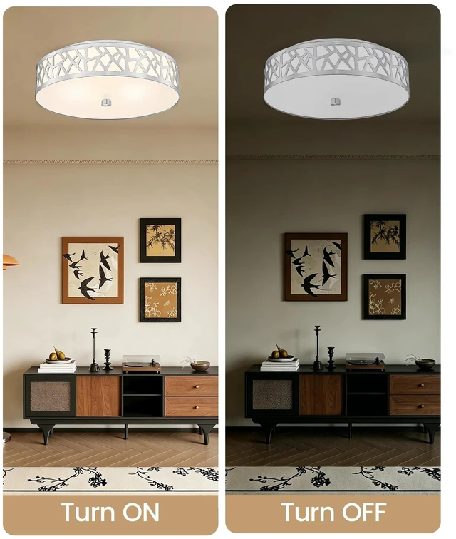 Alt view image 6 of 7 - 3-Light Flush Mount Ceiling Light, 16 Inch Modern Light Fixture with Brushed Nickel Metal and Frosted Glass Shade for Bedroom, Hallway, Kitchen