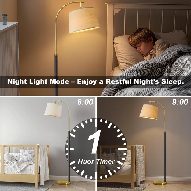 Alt view image 6 of 7 - Real Wood Floor Lamps for Living Room Bedroom, 62" Mid Century Modern Lamp Dimmable Remote 3 Color Temperature, 9W Bulb Included, Foot Switch, Black Mcm Arc Standing Tall Lamp Nursery Corner Reading