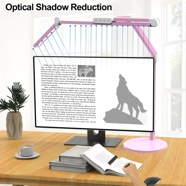 Alt view image 5 of 6 - Led Desk Lamp with Base, Adjustable Tall Architect Desk Light for Home Office with Flexible Swing Arm, 24W Pink Bright Table Lamp Auto Dimming Computer Light for Workbench
