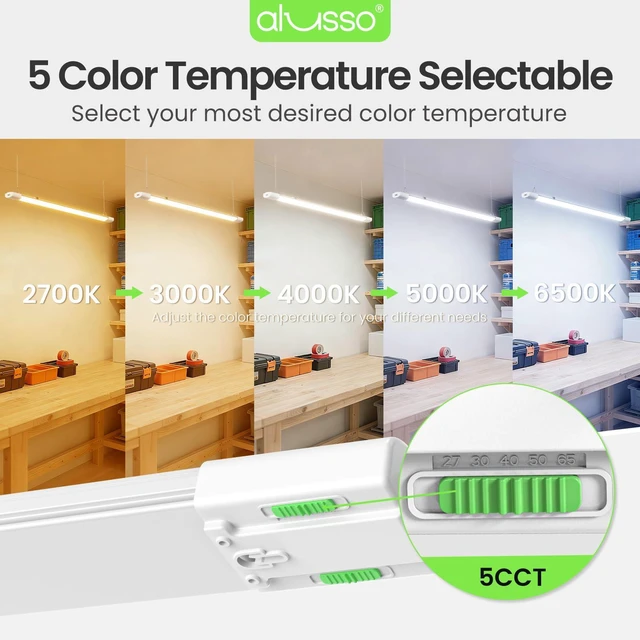 Alt view image 3 of 7 - ® LED Shop Lights 4FT for Garage, 6000LM Super Bright, Adjustable 2700K-6500K Color Temperature, 120V, Warm to Cool Daylight Linkable Shop Lights for Workshop, 2 Pack