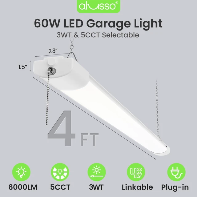 Alt view image 2 of 7 - ® LED Shop Lights 4FT for Garage, 6000LM Super Bright, Adjustable 2700K-6500K Color Temperature, 120V, Warm to Cool Daylight Linkable Shop Lights for Workshop, 2 Pack