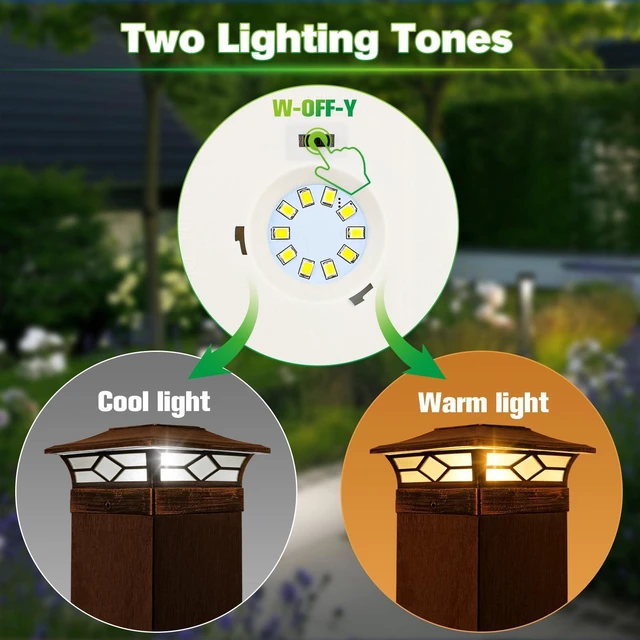 Alt view image 4 of 7 - Solar Post Cap Lights Outdoor 12pack, Waterproof Solar Powered Deck Fence Post Lights for 4x4 Wood/Vinyl Posts, Solar Outdoor LED Light with Cool/Warm Lighting Decorate Garden Patio Porch