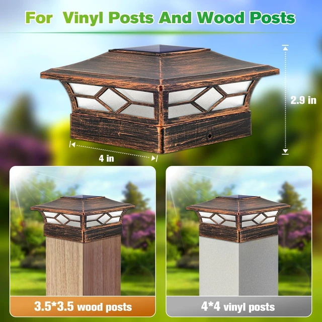 Alt view image 5 of 7 - Solar Post Cap Lights Outdoor 12pack, Waterproof Solar Powered Deck Fence Post Lights for 4x4 Wood/Vinyl Posts, Solar Outdoor LED Light with Cool/Warm Lighting Decorate Garden Patio Porch