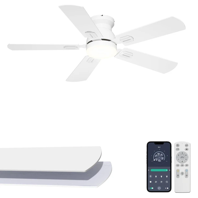 Main image of 42'' White Flush Mount Ceiling Fans with Lights for Nursery Room App/Remote Control, Low Profile, Space-Saving, Quiet DC Motor, 3CCT Dimmable, 6 Speeds Modern Overhead Fan for Low Ceilings