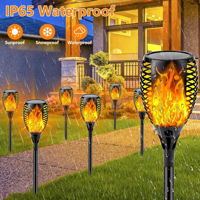 Alt view image 2 of 7 - Solar Torch Lights with Flickering Flame Larger Size Solar Flame Lights 8 Pack Upgraded Solar Lights Outdoor for Halloween Decor, Waterproof Solar Tiki Torches Outdoor for Garden Yard Pathway Patio
