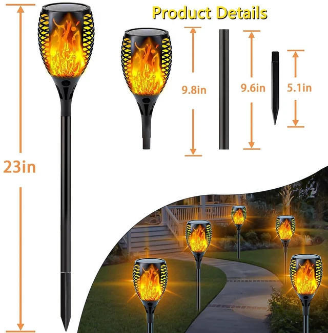 Alt view image 7 of 7 - Solar Torch Lights with Flickering Flame Larger Size Solar Flame Lights 8 Pack Upgraded Solar Lights Outdoor for Halloween Decor, Waterproof Solar Tiki Torches Outdoor for Garden Yard Pathway Patio