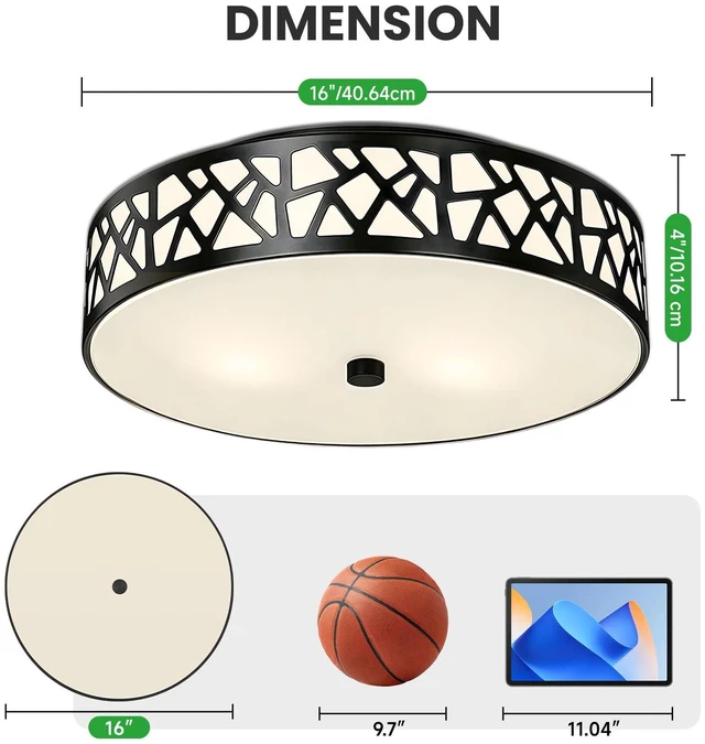 Alt view image 2 of 7 - Black Flush Mount Ceiling Light, 3-Light Farmhouse Light Fixture with Frosted Glass Shade for Bedroom, Hallway, Kitchen, 16 Inch