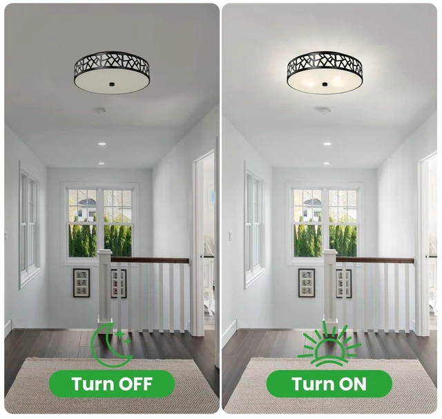 Alt view image 5 of 7 - Black Flush Mount Ceiling Light, 3-Light Farmhouse Light Fixture with Frosted Glass Shade for Bedroom, Hallway, Kitchen, 16 Inch