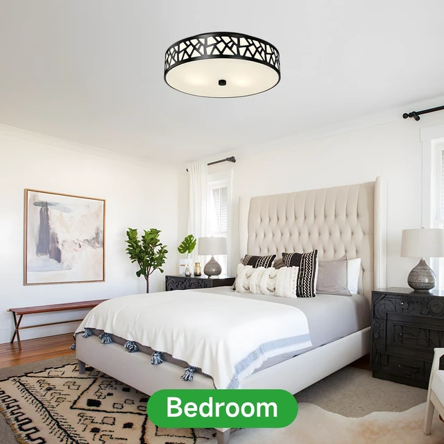 Alt view image 6 of 7 - Black Flush Mount Ceiling Light, 3-Light Farmhouse Light Fixture with Frosted Glass Shade for Bedroom, Hallway, Kitchen, 16 Inch