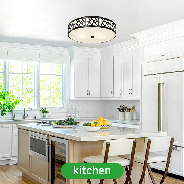 Alt view image 7 of 7 - Black Flush Mount Ceiling Light, 3-Light Farmhouse Light Fixture with Frosted Glass Shade for Bedroom, Hallway, Kitchen, 16 Inch