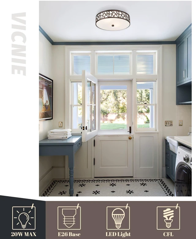 Alt view image 2 of 7 - 2 PK Flush Mount Ceiling Light Fixture, 12 Inch Ceiling Light Fixtures with Frosted Glass Shade, 2 - Bulb Oil Rubbed Bronze Light Fixtures Ceiling Mount for Bedroom, Hallway, Kitchen, Bathroom