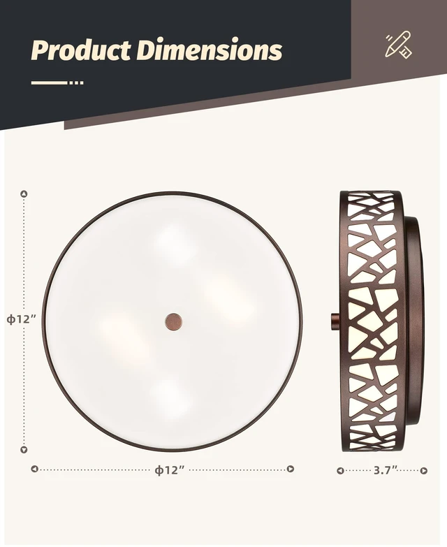 Alt view image 4 of 7 - 2 PK Flush Mount Ceiling Light Fixture, 12 Inch Ceiling Light Fixtures with Frosted Glass Shade, 2 - Bulb Oil Rubbed Bronze Light Fixtures Ceiling Mount for Bedroom, Hallway, Kitchen, Bathroom